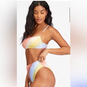 NWT Billabong Bikini Set Brighter Daze Square Ruched Bralette Top Rise Bottoms